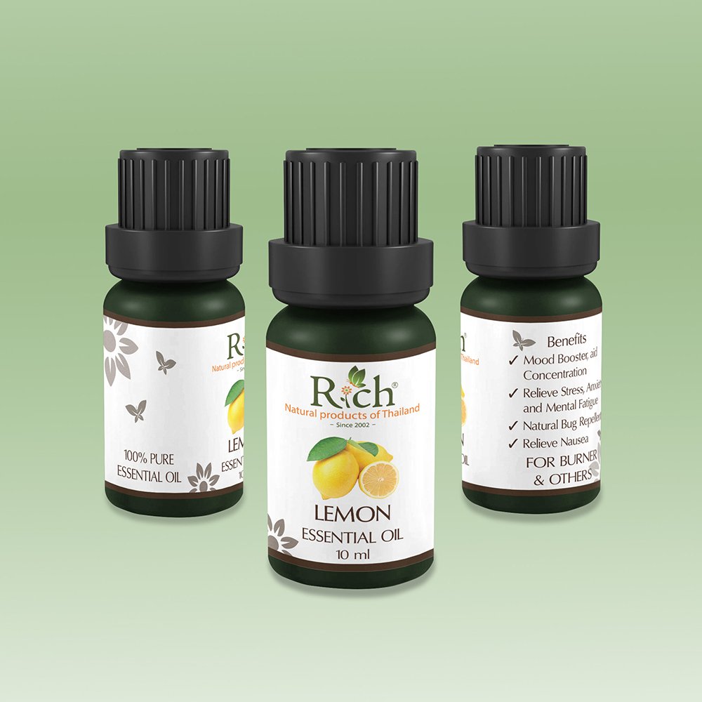 Rich Products_Aroma_100% Essential Oil_Lemon_10 ml_Bottles_Front-Sides