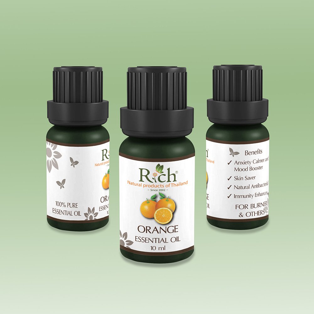 Rich Products_Aroma_100% Essential Oil_Orange_10 ml_Bottles_Front-Sides